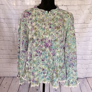 Lori Goldstein LOGO Floral Embroidered Blouse